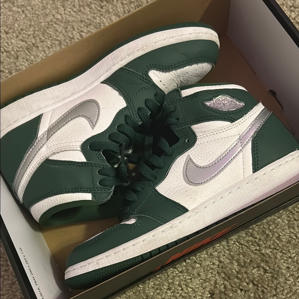 Nike Forest Green and White Sneakers with Silver Swoosh
